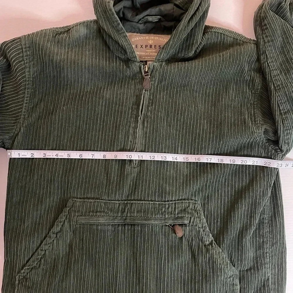 3 FOR $15 Vintage Express Dark Green Corduroy 1/4 Zip Pullover Size S - Picture 6 of 11